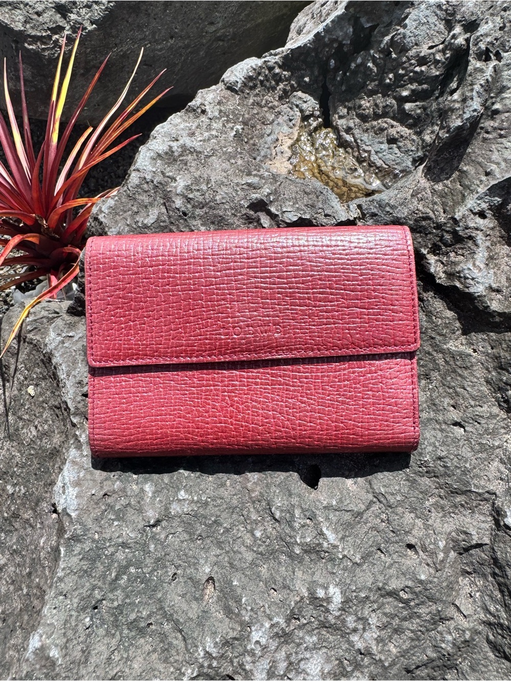 Loewe Vintage Red Leather Wallet Coin Purse Made in Spain Authentic